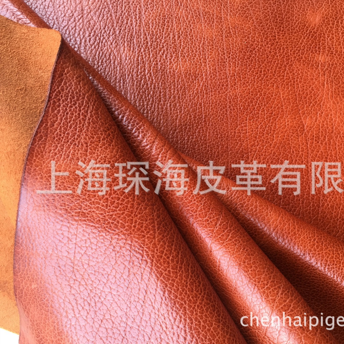 皮革面料 头层牛皮 植鞣牛皮 双色皮料 皮革 摔纹压花 棕黄色