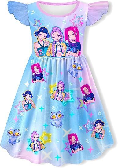 2025 新しいクロスボーダー夏のデーモンハンタースーツ人気歌手ホーム服プリンセスドレスプリントネグリジェ|undefined