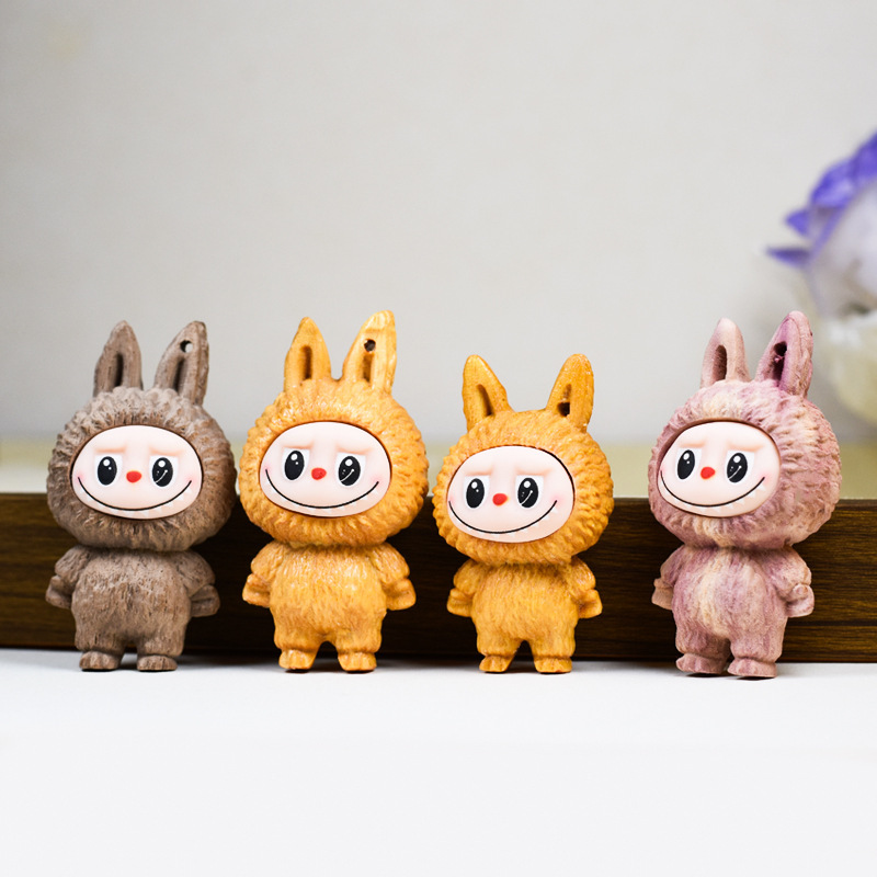 無垢材彫刻漫画かわいいエルフラブブ DIY 手作りオフィスデスクトップハンドクラフト装飾品|undefined