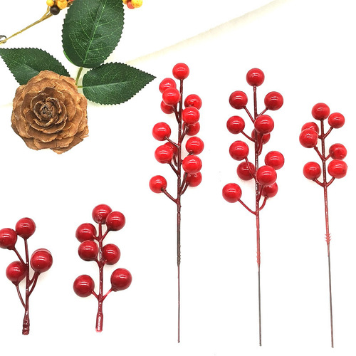 Simulated red berry 12-head fork Christmas foam red fruit wire Christmas decoration accessories fruit bunches home red fruit branches