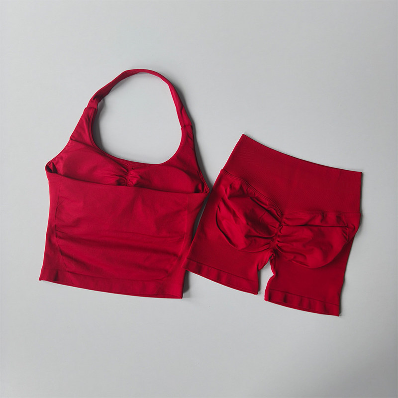 Cross-border dfyne sin pico de vestir para mujeres pantalones cortos de yoga mel mel mel melon elevación de cadera colgante chaleco deportivo conjunto de fitness