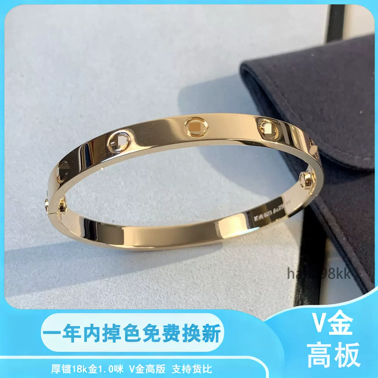 V金经典LOVE五代情侣手镯宽版四钻十钻厚镀18K玫瑰金轻奢轻奢风