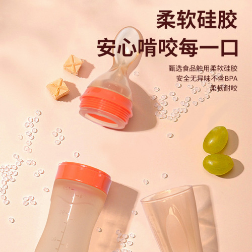 Baby suction cup rice cereal spoon bottle Squeeze feeding silicone soft spoon baby food supplement rice cereal bottle