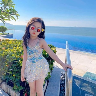 2025 New Girls One-Piece Swimsuit Children's One-Piece Skirt Adjustable Mesh Skirt Cute Baby Swimsuit