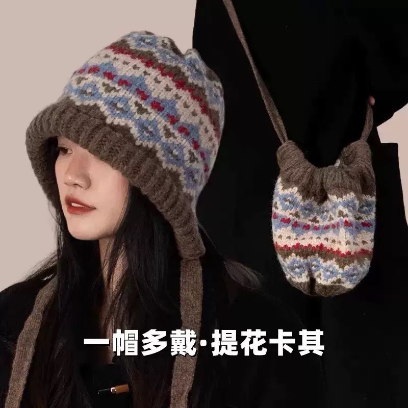 韩版可爱小羊毛绒帽子女秋冬季保暖绑带针织护耳帽百搭套头雷锋帽|undefined