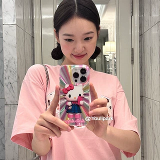 由里公园ins可爱少女彩虹极光猫咪适用18苹果15ProMax手机壳iPh16