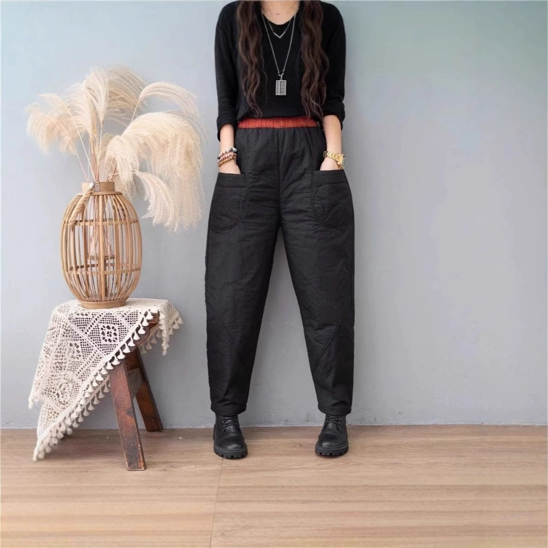 Осенние и зимние новые средние и старые хлопковые толстые теплые хлопчатобумажные брюки мамы дикие тонкие и эластические брюки с высокой талией Harlen брюки женские