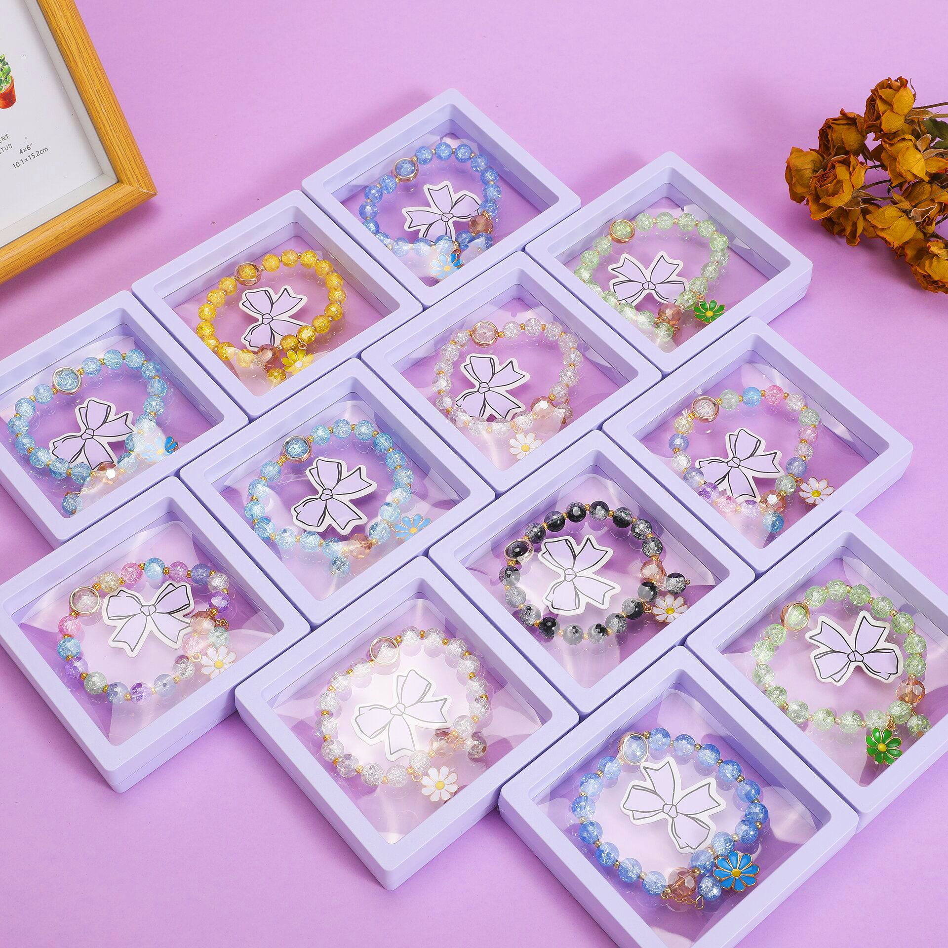 B otoño paisaje rosa pulsera cristal cuentas pulsera de cristal doble color esmaltado pulsera al por mayor decoración de la caja de estudiantes Yiwu