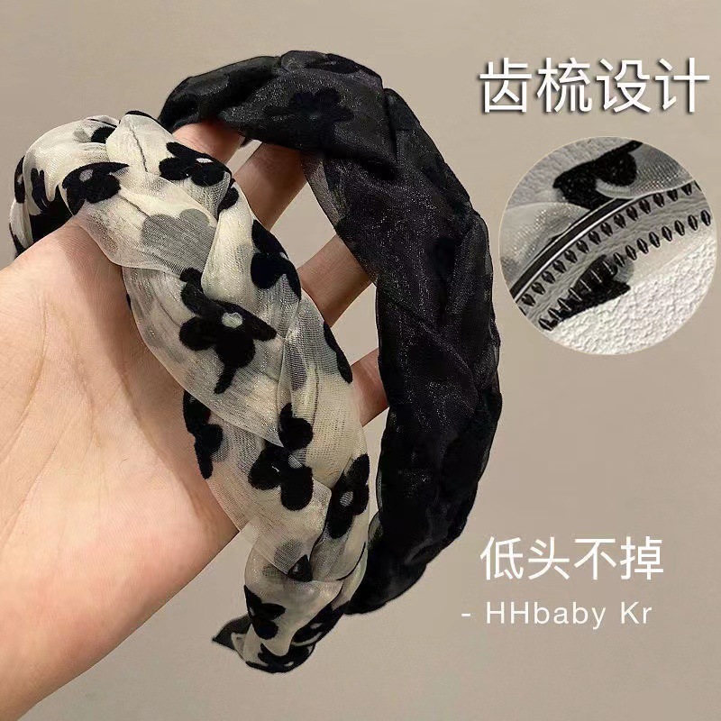韓國簡約波點手工麻花編織發箍甜美百搭頭箍少女發卡網紗時尚髮飾