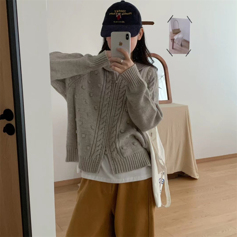 翻领加厚针织毛衣开衫外套女秋冬新款宽松慵懒风显瘦百搭气质上衣|undefined