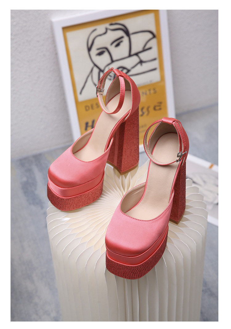 Giày cao gót sandal nữ đính đá rhinestone, đế platform, quai satin, phù hợp dự tiệc và trình diễn thời trang — Màu đen chi tiết 18