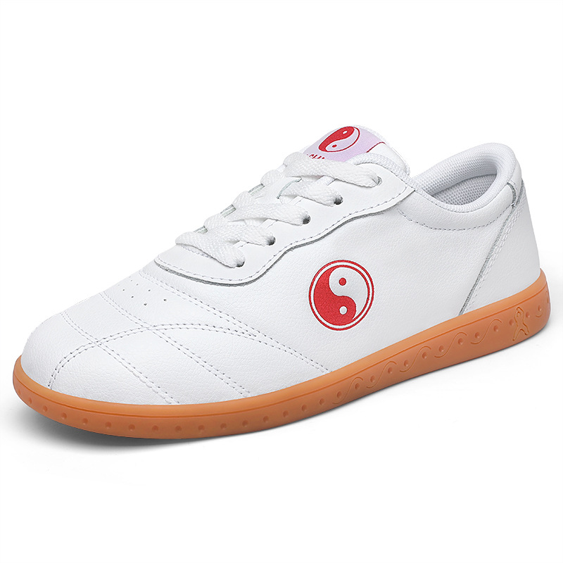 Zapatos de hombre antideslizantes de cuero blanco, zapatos de Tai Chi, piel de vaca suave, suela de tendón, zapatos de entrenamiento de Tai Chi de artes marciales de primavera y otoño para mujer