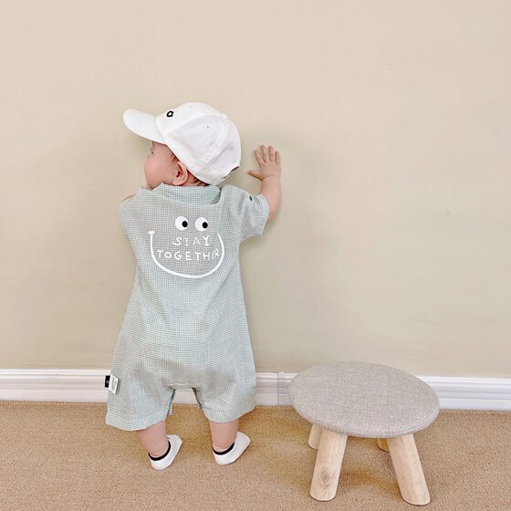 ins baby romper summer new small plaid jumpsuit boys and girls baby outing clothes children's short-sleeved romper