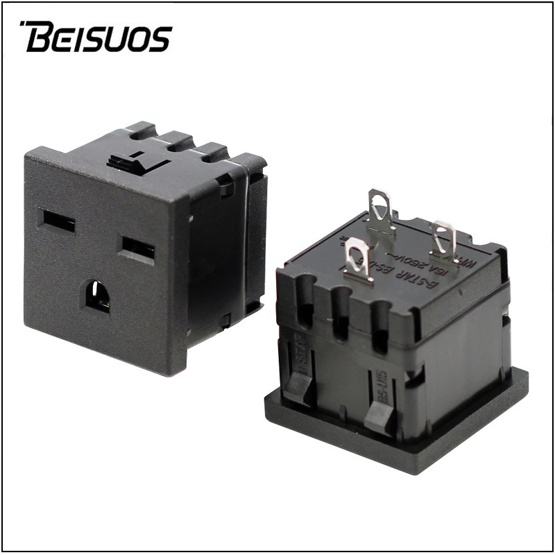 6-15美规电源插座35*35mm嵌入式美标插座二横一竖美式工业插座