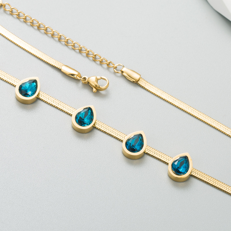 Fashion Geometric Water Droplets Titanium Steel Necklace Inlay Rhinestones Stainless Steel Necklaces