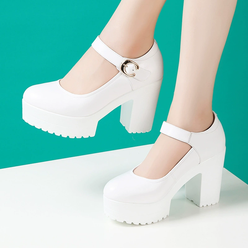 Белая модель Чонсам на высоком каблуке, толстая подошва, Женская водонепроницаемая платформа с круглым носком и низким ртом, обувь для мам, нескользящая одинарная обувь