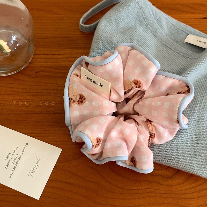 분홍색 체크무늬 곰 대장 링