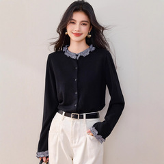 法式木耳边女针织衫外套开衫2025秋季新款收腰显瘦长袖上衣A6811