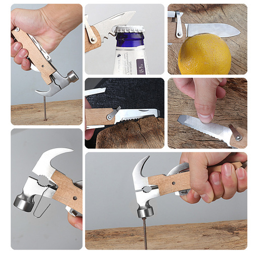 Outdoor Multi-function Pliers Hammer Folding Hammer Stainless Steel Camping Breaking Window Carpenter Hammer Goat Horn Hammer Car Safety Escape Hammer 