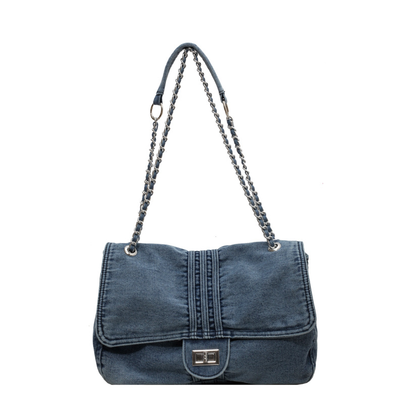 Transfronterizo retro bolsa de mezclilla para las mujeres 2023 otoño nueva moda europea y americana cadena hombro bolsa de mensajero