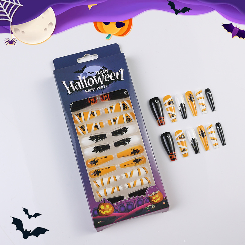 Transfronterizos Halloween desgaste de uñas murciélagos calabaza productos terminados de uñas falsas parches de uñas manicuras gelatina caja de gel