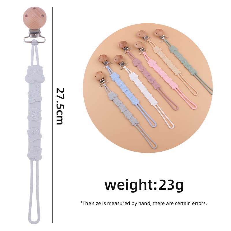 Nuevos suministros para bebés Beech clip de chupete de boca ancha calmante oso bebé Cadena de chupete de silicona suave cadena anti-caída