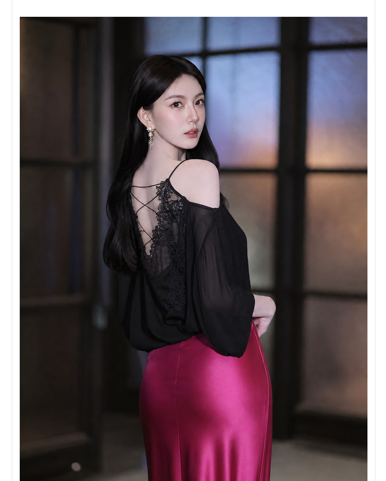 Áo sơ mi nữ cổ yếm tay ngắn phối ren trắng ngà — màu trắng ngà chi tiết 9