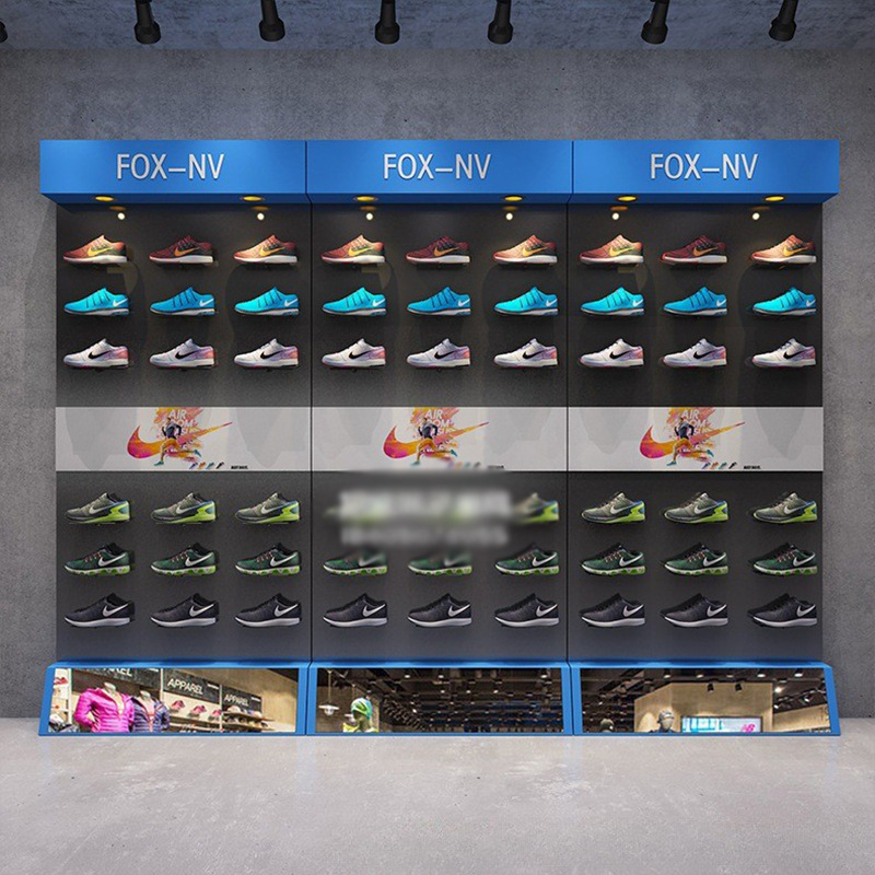 Tienda de ropa estante de exhibición gabinete de exhibición de pared Zapatero tienda de zapatilla de deporte estante centro comercial tienda de zapatos estante de zapatos