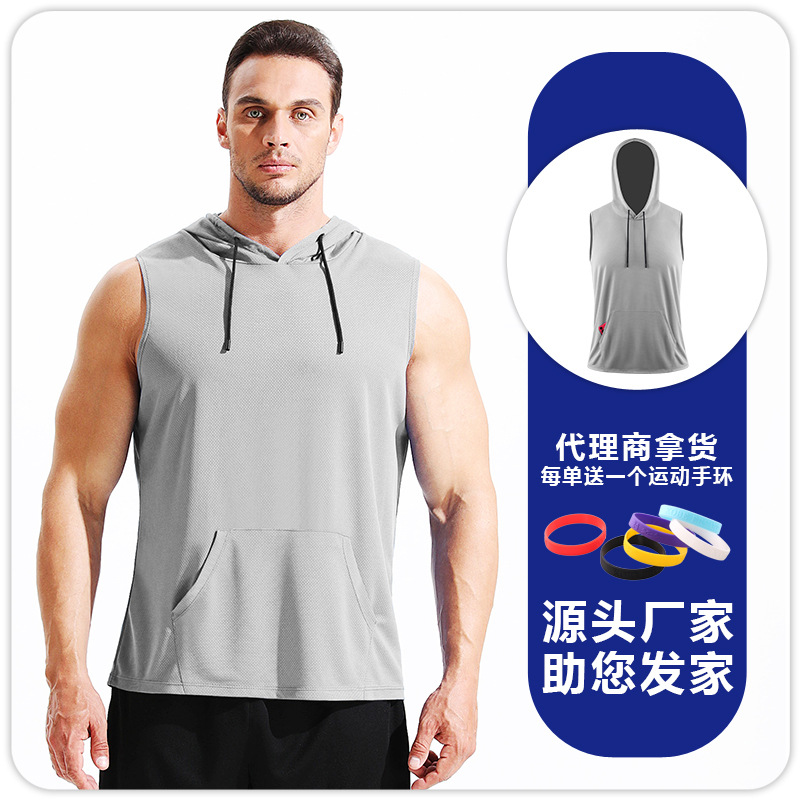 Hombres sueltos de color sólido sin mangas chaleco deportivo encapuchado rápido secado transpirable baloncesto carrera profesional de maratón ropa de ejercicio