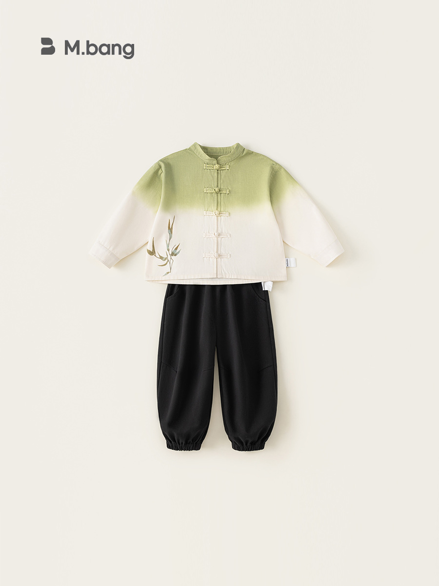 Yoobao ropa infantil para niños de otoño estilo nacional conjunto 2026 nueva camisa gradiente de hebilla de disco de color sólido pantalones de dos piezas image 1