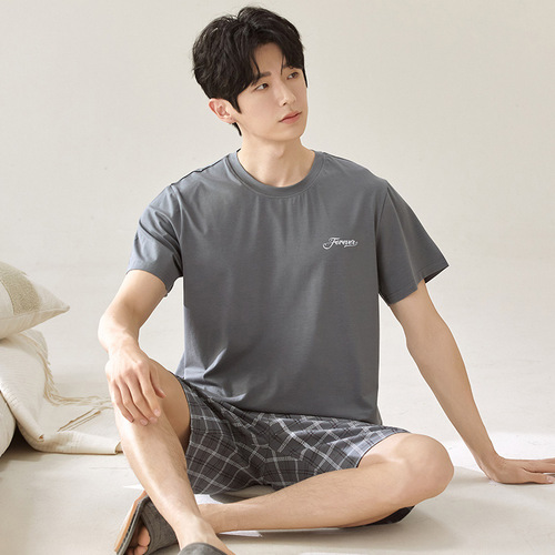 Men's Summer Short Sleeve Modal Casual Homecoming Pajamas with Cooling Effect, Can Be Worn Outside, Plus Size