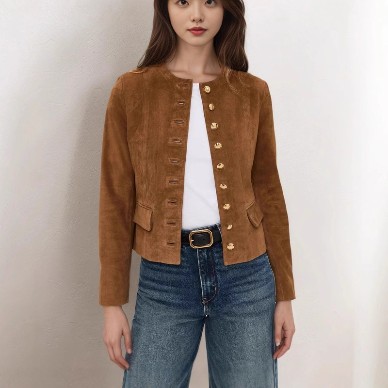 2025 New Women's Fashion Elegant Cross-Border European and American Retro Suede Single-Breasted Short Suit Jacket 2025 New Women's Fashion Elegant Cross-Border European and American Retro Suede Single-Breasted Short Suit Jacket