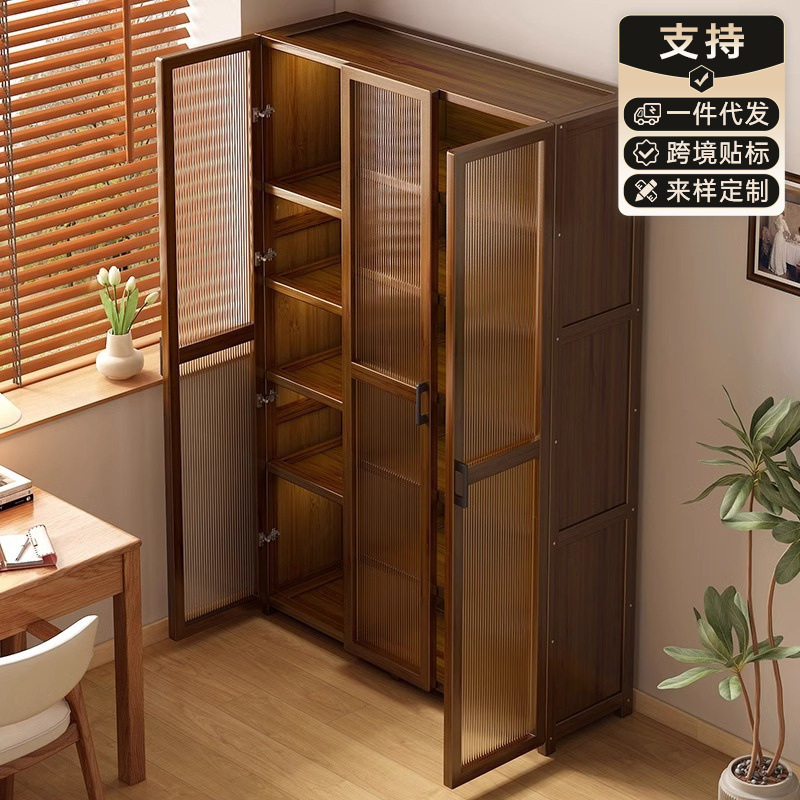 Dust-Proof Floor-Standing Bookcase Simple Bookshelf Floor-To-Ceiling Home Living Room Door Layered Storage Cabinet with Cabinet Door