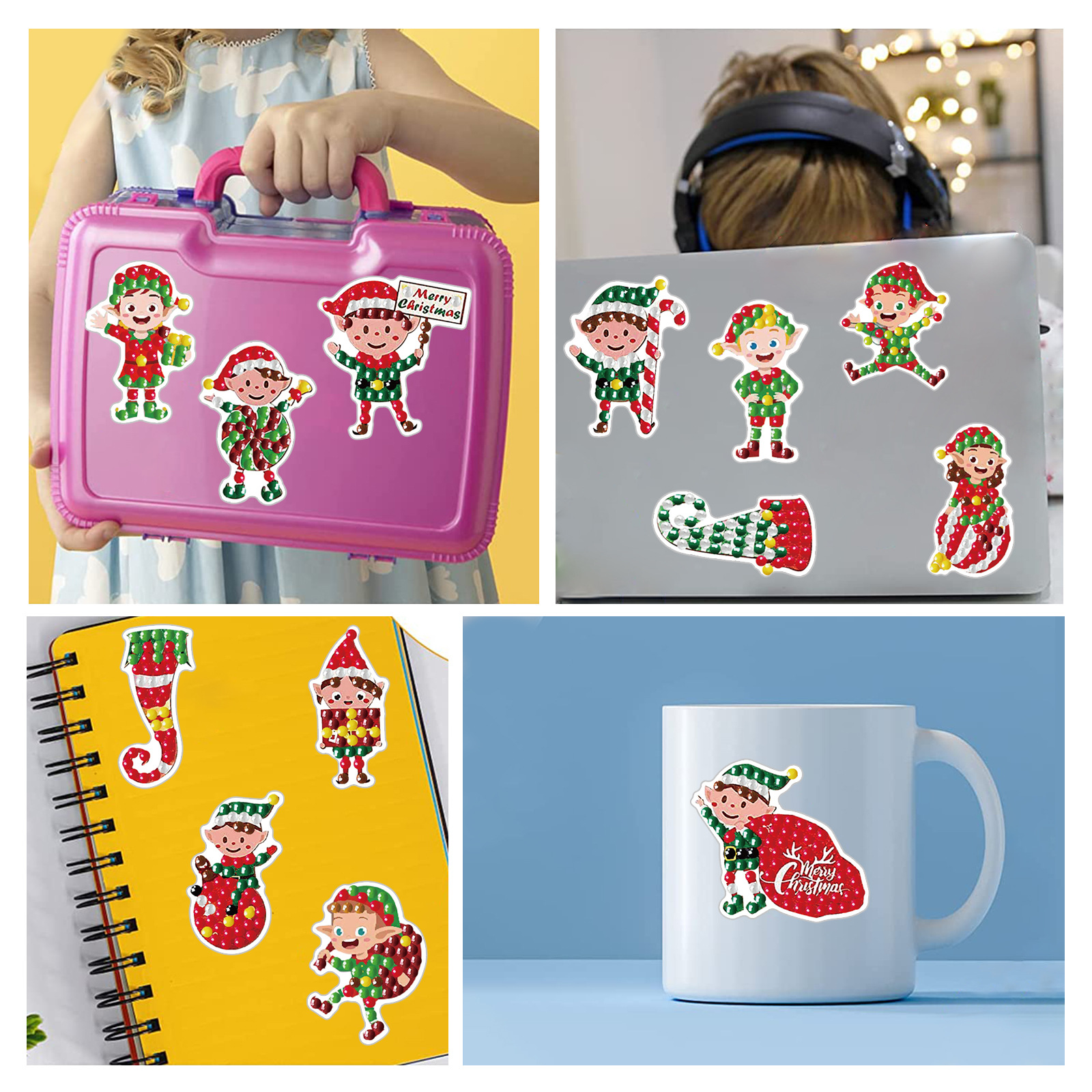 Personajes navideños más vendidos Pintura de diamantes Pegatinas al azar Pintura de mampostería de bricolaje Pegatinas de pared Pegatinas hechas a mano para niños Pegatinas de diamantes redondos