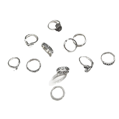 European and American cross-border ins style retro metal personalized female palm snake geometric pattern 9-piece set ring wholesale