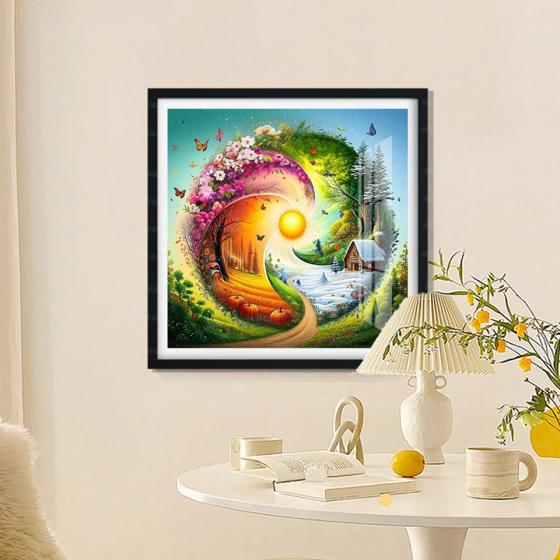 Mona Lisa real bordado cruzado cuatro estaciones rotación nuevo estilo primavera, verano, otoño y invierno simple decoración de bordado de alambre hecha a mano sala de estar image 4