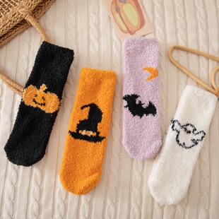 Half velvet coral velvet autumn and winter socks children Halloween floor socks non-slip thick tube warm pile socks wholesale