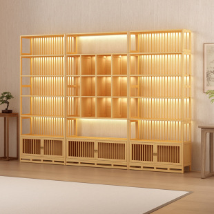 Chinese-Style Antique Shelf with Back Strips, Tea Display Cabinet, Tea Set Rack, Tea Room Background Wall, Collectible Storage Rack, Multi-Treasure Cabinet