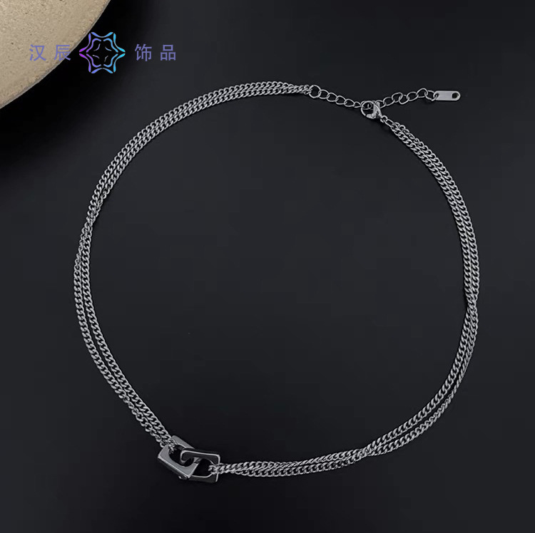 双层环扣项链男潮钛钢不掉色百搭复古高级感配饰女2025年新款饰品