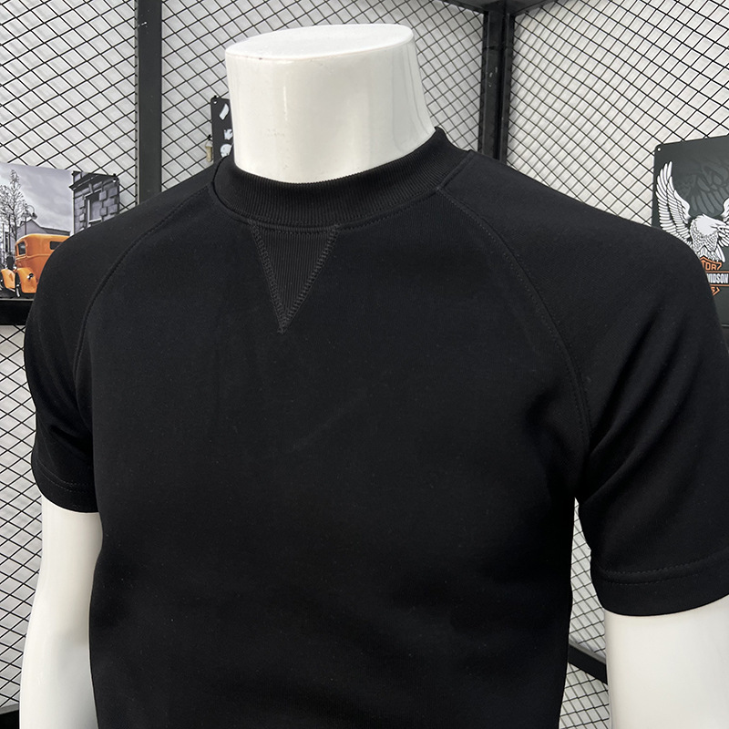 Men's Short Sleeve T-Shirt Round Neck Simple Solid Color Fashionable Versatile Trendy Handsome Spring Autumn Top_viptrois.com