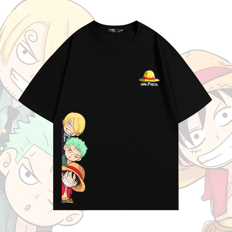 Japanese Anime One Piece Pure Cotton Short-Sleeved T-Shirt Summer Youth Student Trendy Brand Loose Drop-Shoulder Half-Sleeve Japanese Anime One Piece Pure Cotton Short-Sleeved T-Shirt Summer Youth Student Trendy Brand Loose Drop-Shoulder Half-Sleeve