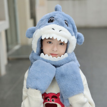 冬季新款儿童毛绒帽子手套围巾三件套一体男孩女宝可爱保暖围脖厚