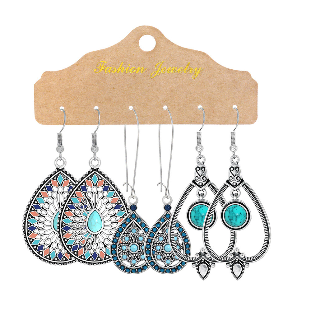 Hot Bohemian Tassel Earrings suit Combination Cross-border European and American Fashion Retro Ethnic Ear Jewelry