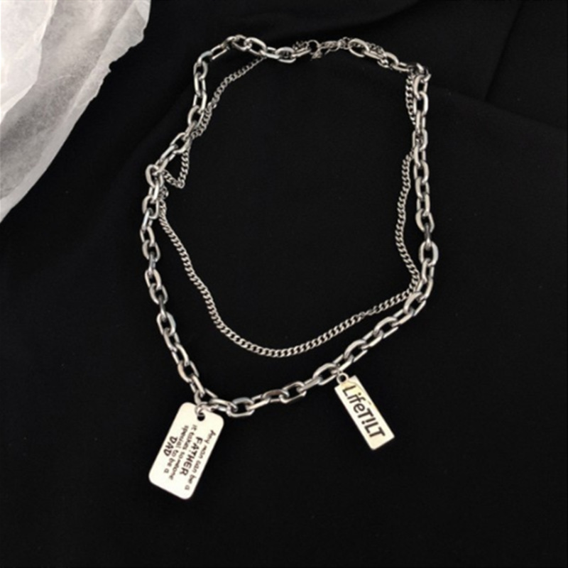 Collier Pendentif Militaire Carré Lettres Style Urbain Unisexe_voghion.com