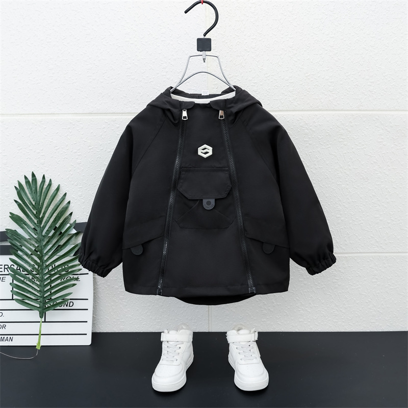 5881 gabardina para niños ropa de primavera y otoño 2025 nuevo estilo de niño con capucha chaqueta de red para bebés otoño chaqueta de todo fósforo marea