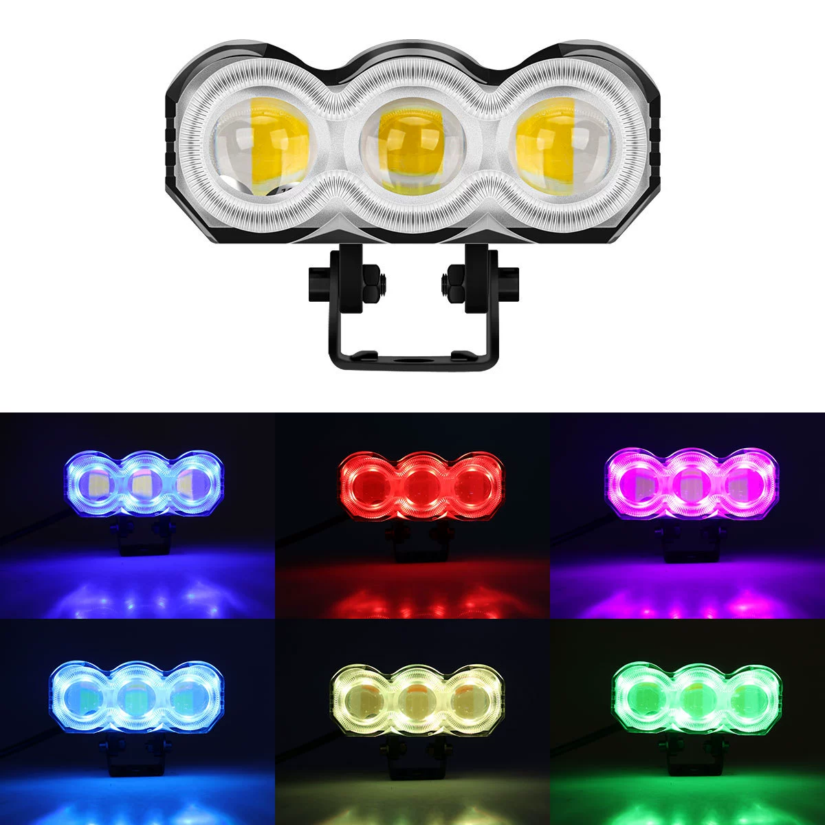 Мощный светодиодный внешний прожектор для мотоциклов с белым и желтым миганием и цветным ободком, для модификации фар мотоциклов и электромобилей.