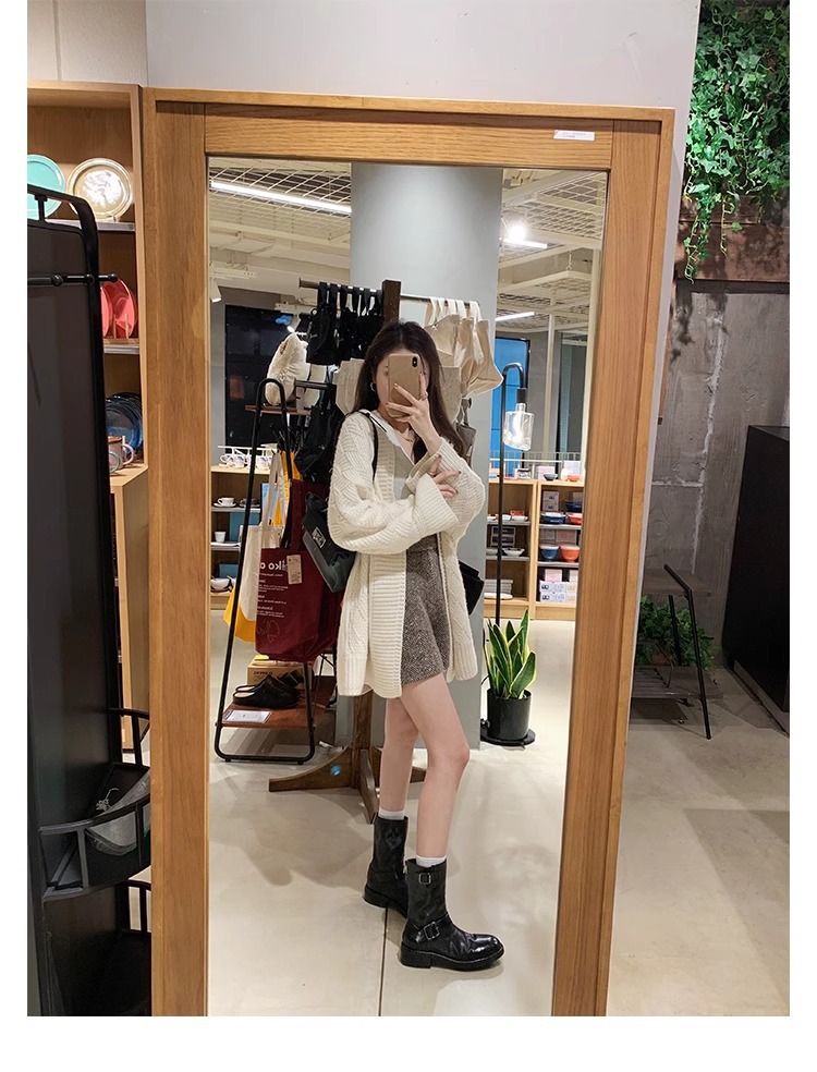 Modisches Schnallendesign, runde Zehenpartie aus Pferdeleder, kleiner dicker Absatz, hohe Absätze_voghion.com