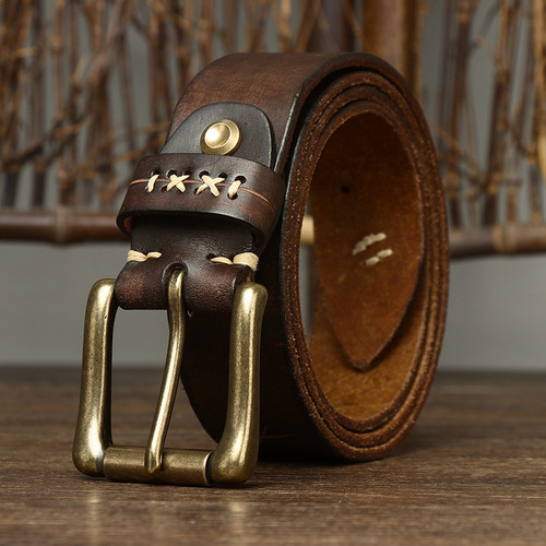 Washed retro old-fashioned trendy personality trendy first-layer cowhide belt men's genuine leather pin buckle jeans belt men's style