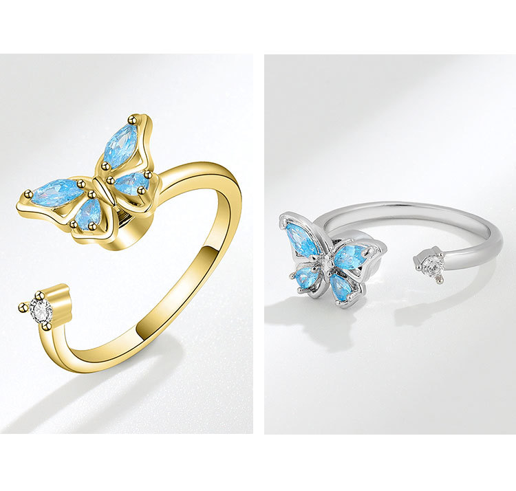 Korean Copper Micro-inlaid Zircon Color Butterfly Rotating Open Ring display picture 2