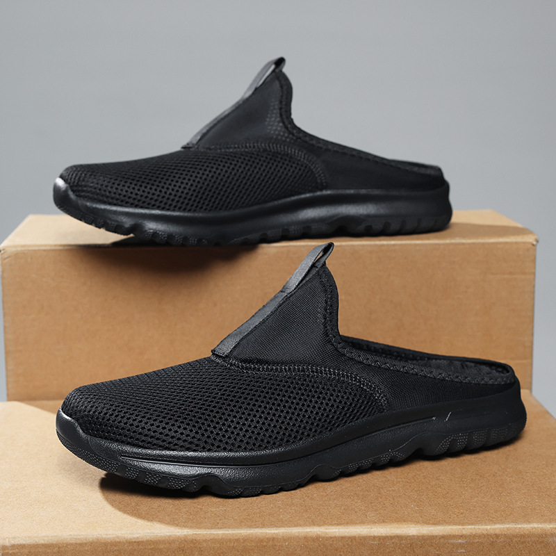 Baotou Beach Walk Travel Sandalias para hombres y mujeres media pantuflas tallas grandes nuevo estilo transpirable ligero suela suave zapatos casuales de malla